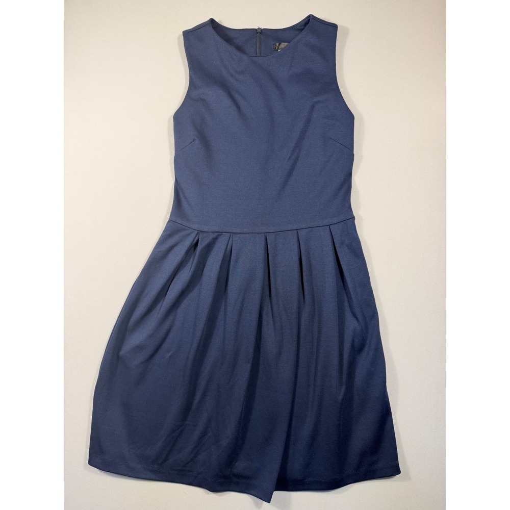 Aqua Navy Blue Sleeveless Pleated Fit and Flare Dress Medium